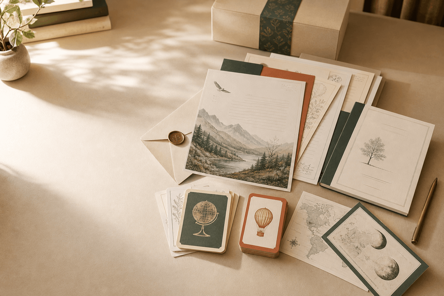 A premium letter kit with envelopes, printed lessons, and activity cards